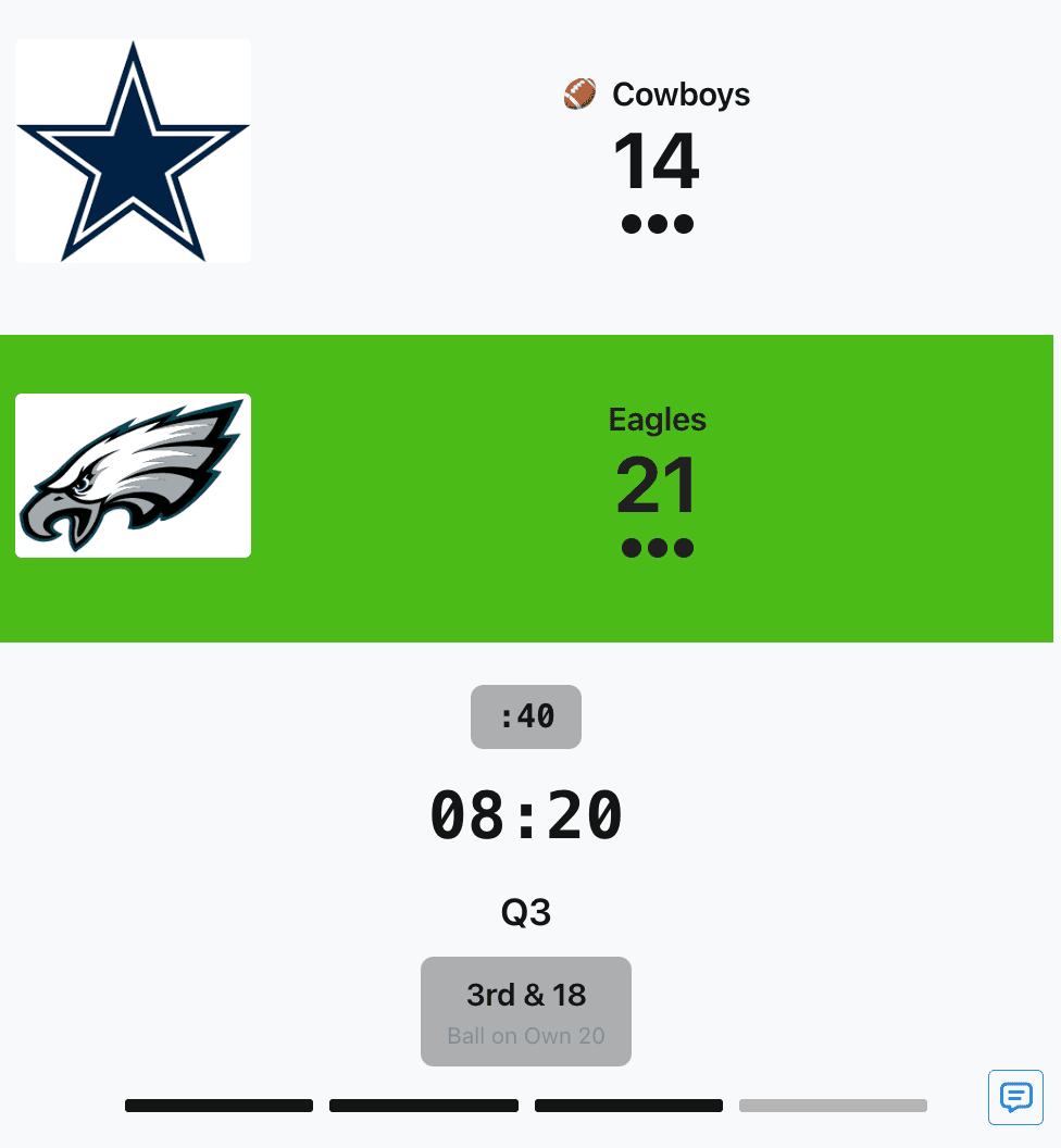 Real-time football score sync on mobile device